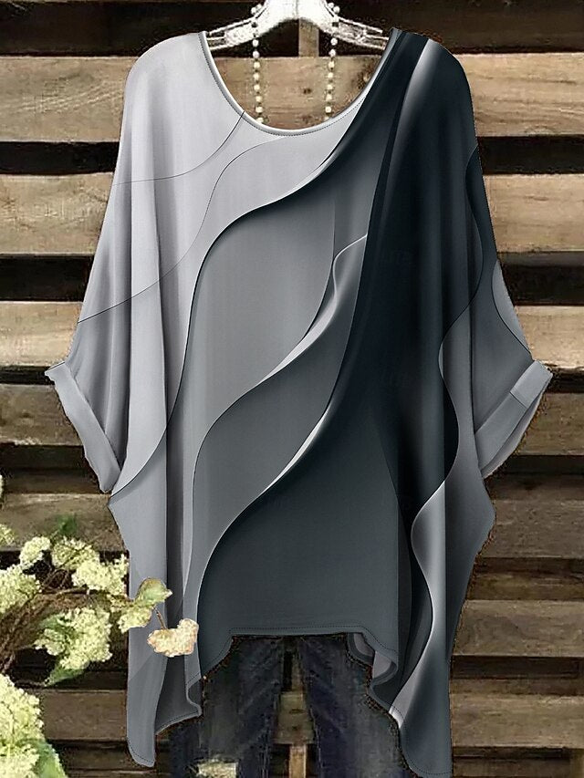 Women's Blouse Asymmetric Graphic Geometric Color Block