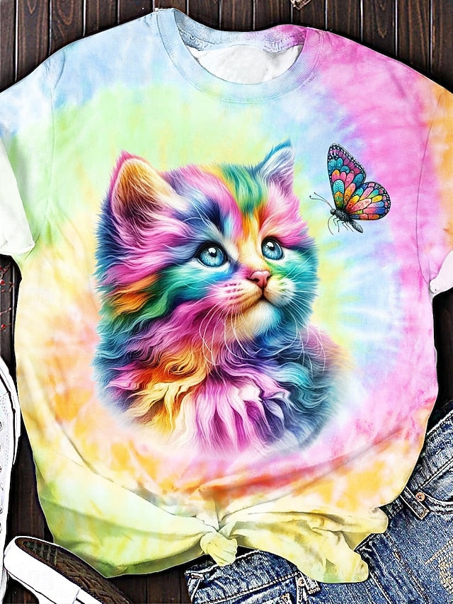 Women's T Shirt Print Graphic Animal Tie Dye Vintage
