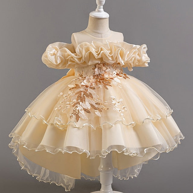 Short Flower Dress Party Kids Sleeve Wedding Girls' Floral