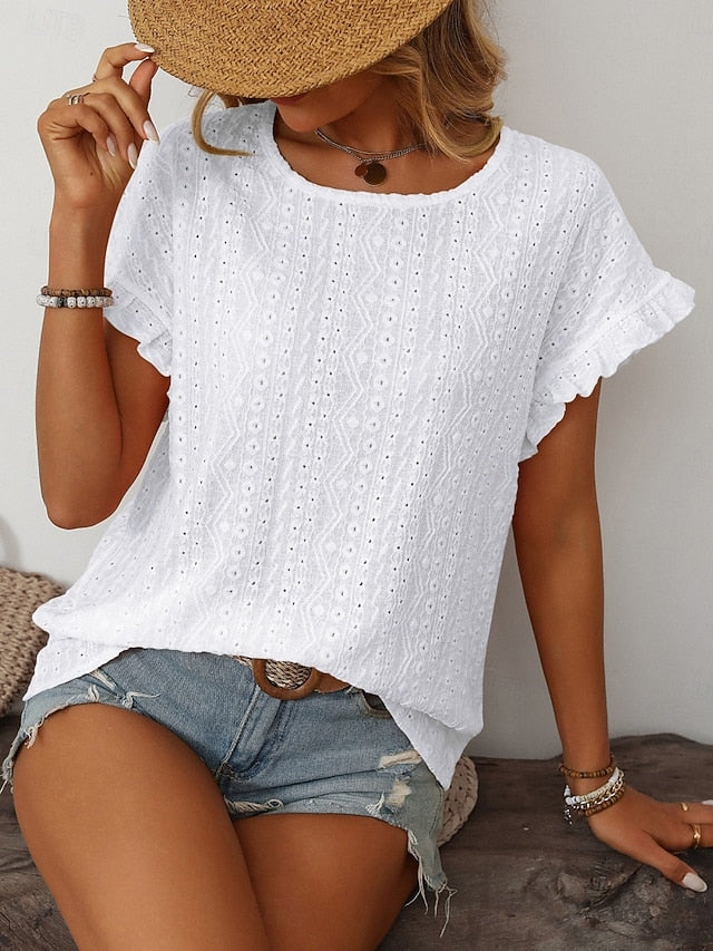 Women's T Shirt Tee Top Eyelet Plain Fashion Stylish