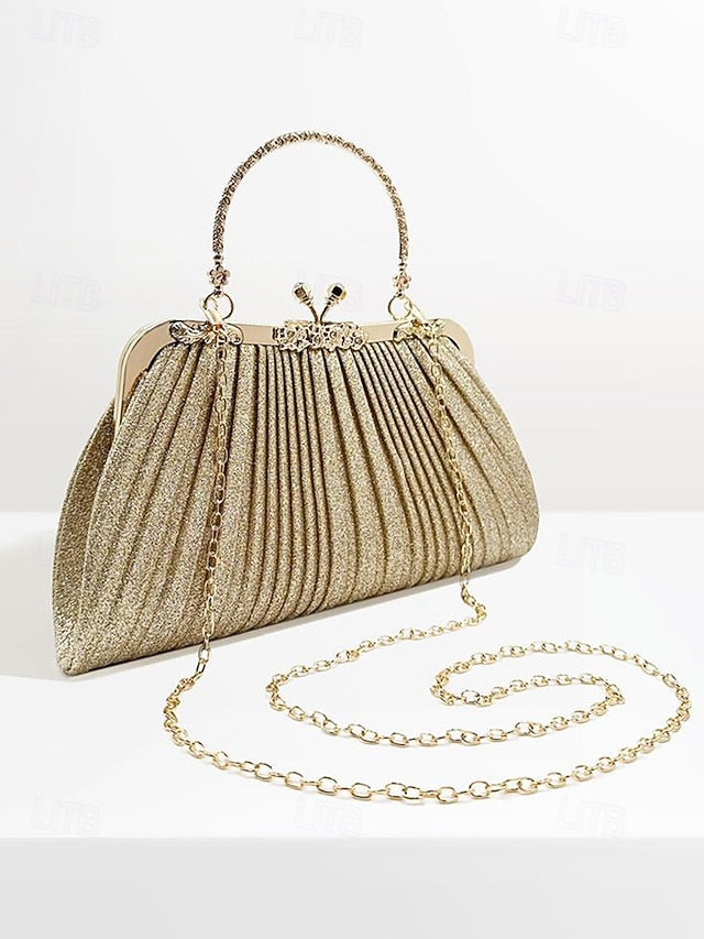 Women's with Evening Purse Clutch Vintage Glitter Pleated