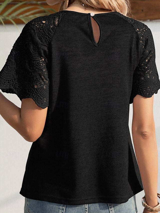 Women's Lace Tops Lace Patchwork Solid Color Stylish Casual