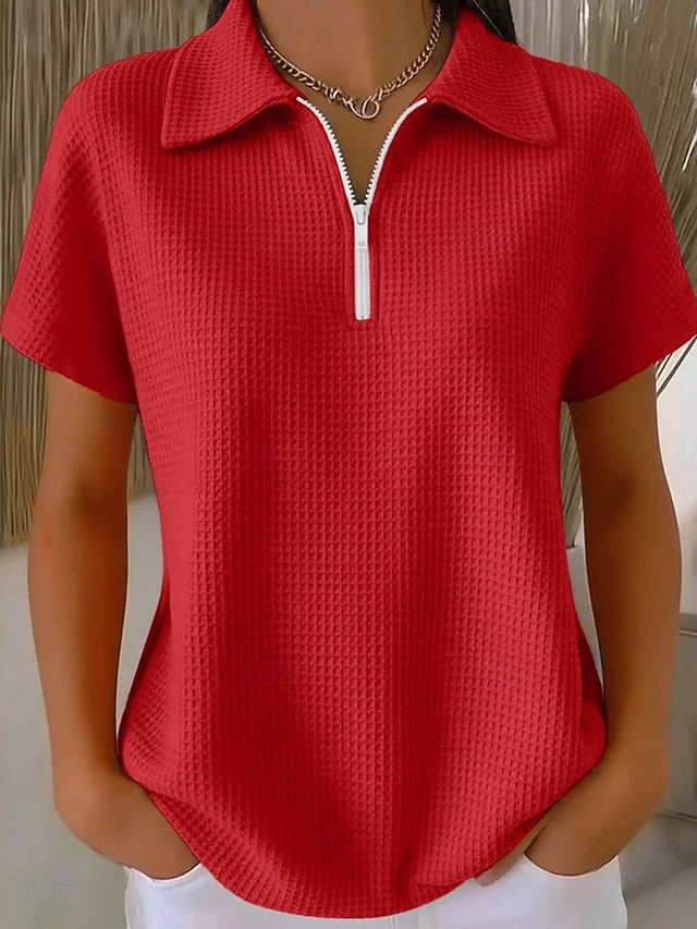 Women's Shirt Waffle Shirt Blouse Quarter Zip Plain Stylish