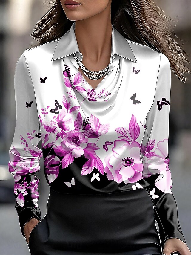 Women's Shirt Ruched Draped Floral Graphic Elegant Stylish
