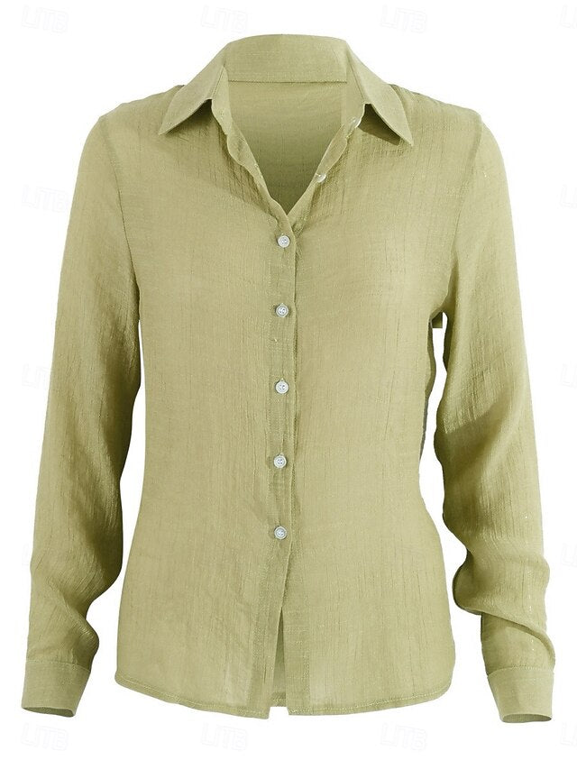 Women's Shirt Button Up Blouse 100% Cotton Buttons Solid
