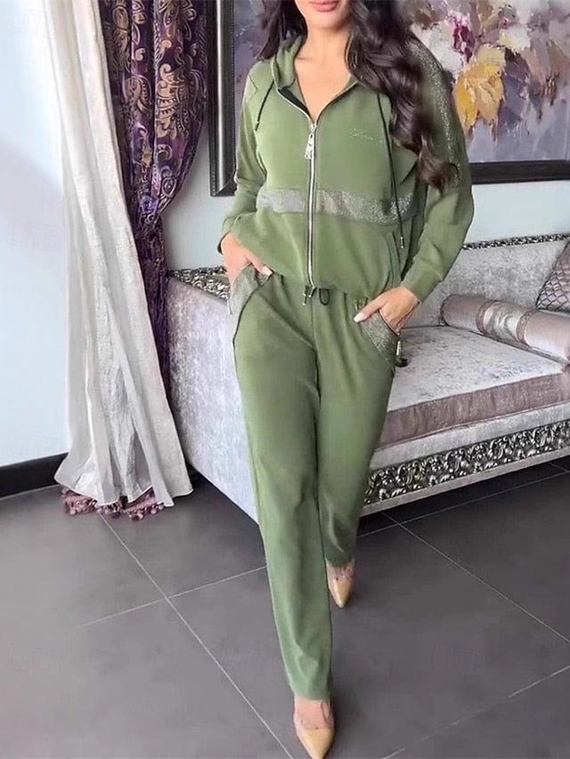 Women's Hoodie Pants Sets Bolero Top Long Sleeve Hooded