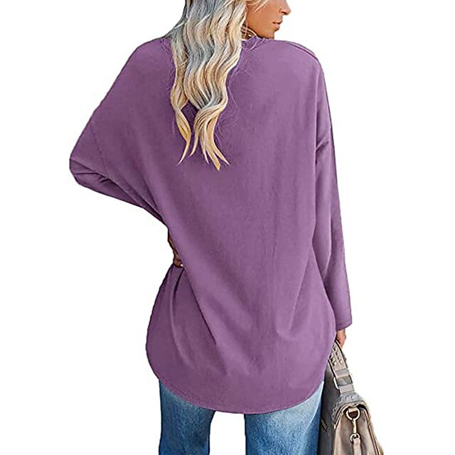 Women's T Shirt Plain Basic Long Sleeve V Neck Regular Tops