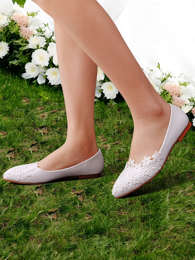 Brides Elegant Lace for Ballet Flats Women's White –