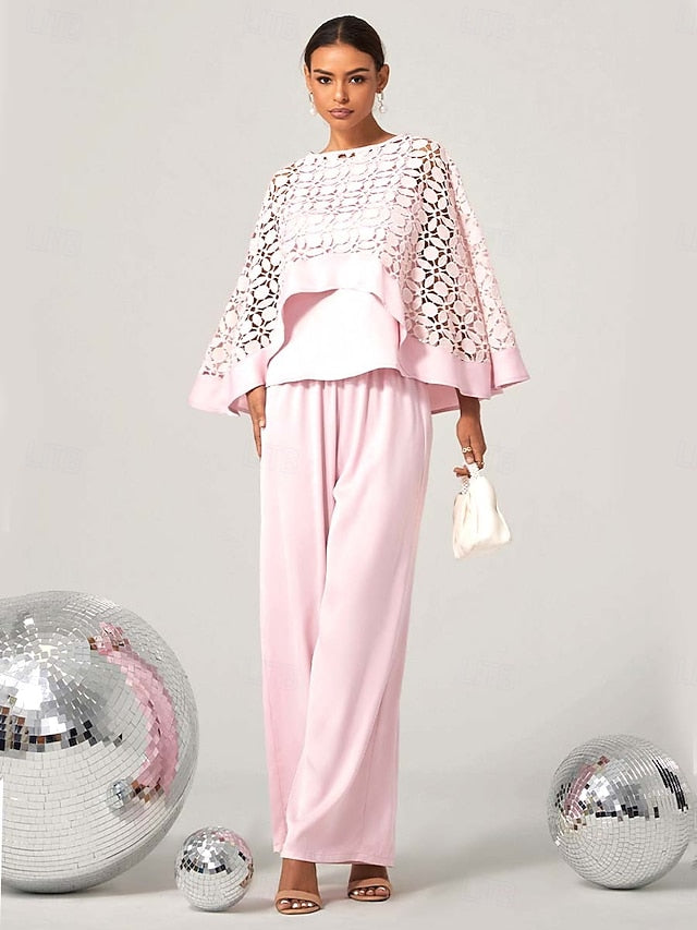 Women's Two-Piece Set Cape Top Cutouts High Waist Wide-Leg