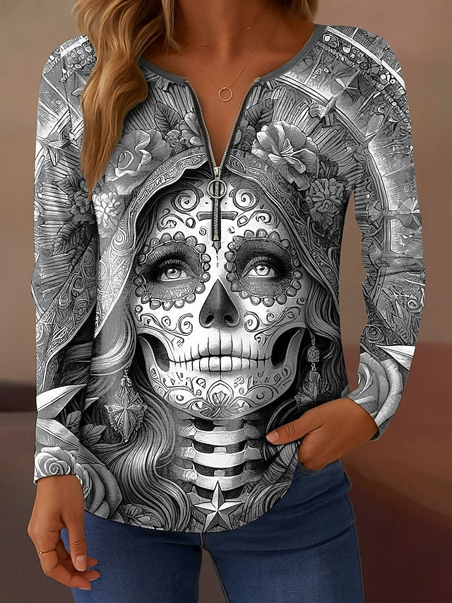 Women's T Shirt Skulls Graphic Vintage Stylish Casual Long
