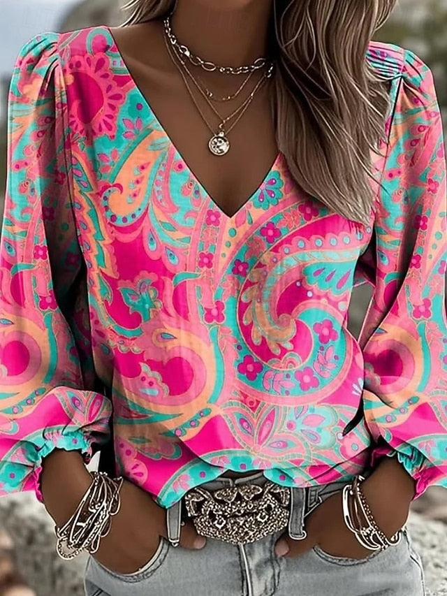 Women's Shirt Boho Shirt Paisley Elegant Bohemia Vacation