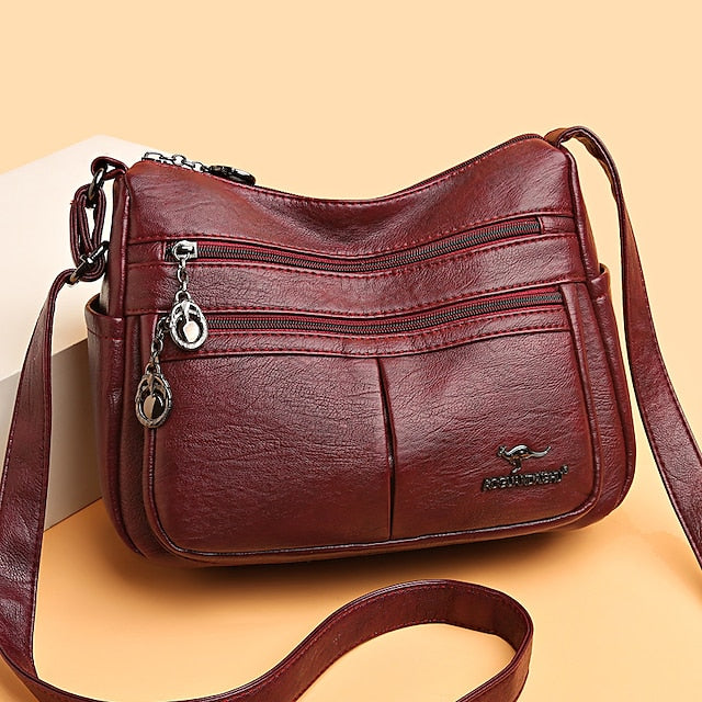 Kunstleder Damen Schultertasche mit mehreren Taschen - Umhängetasche