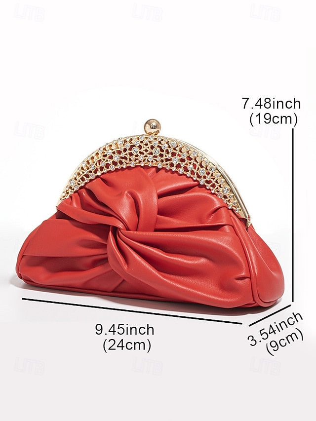 Leather Clutch Evening Rhinestone – Bag Faux Women's