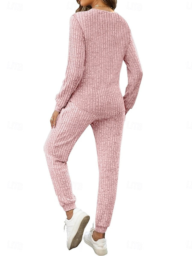 Women's Pants Sets Long Sleeve Crew Neck Solid Color