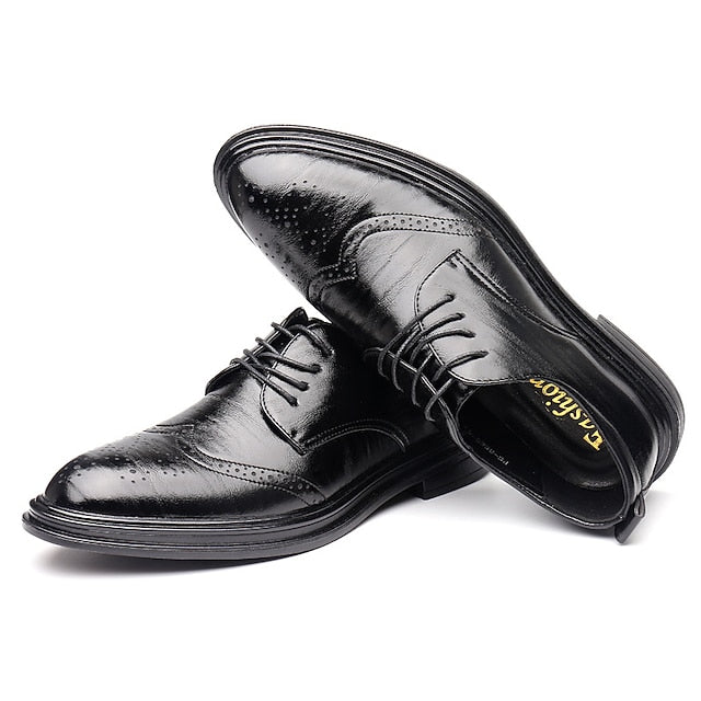 Leather Men's Faux Brown Brogue Shoes – Classic