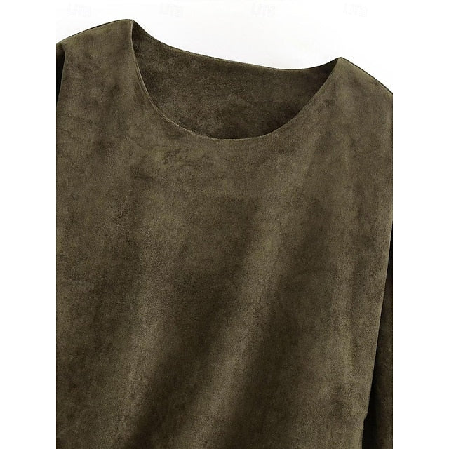 Women's T Shirt Suede Shirt Pleats Asymmetrical Solid Color