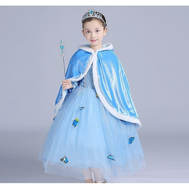 Dress With Cloak Crown Set Elsa Cape Hooded Tulle Princess