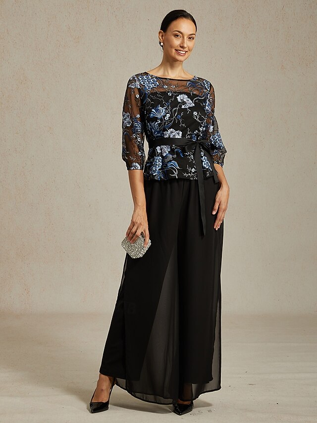 Women's Dressy Tops Embroidered Illusion Lace Elegant 3/4