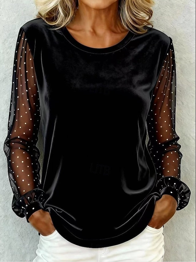 Women's Velvet Stylish Basic Long Sleeve Regular Tops Blue