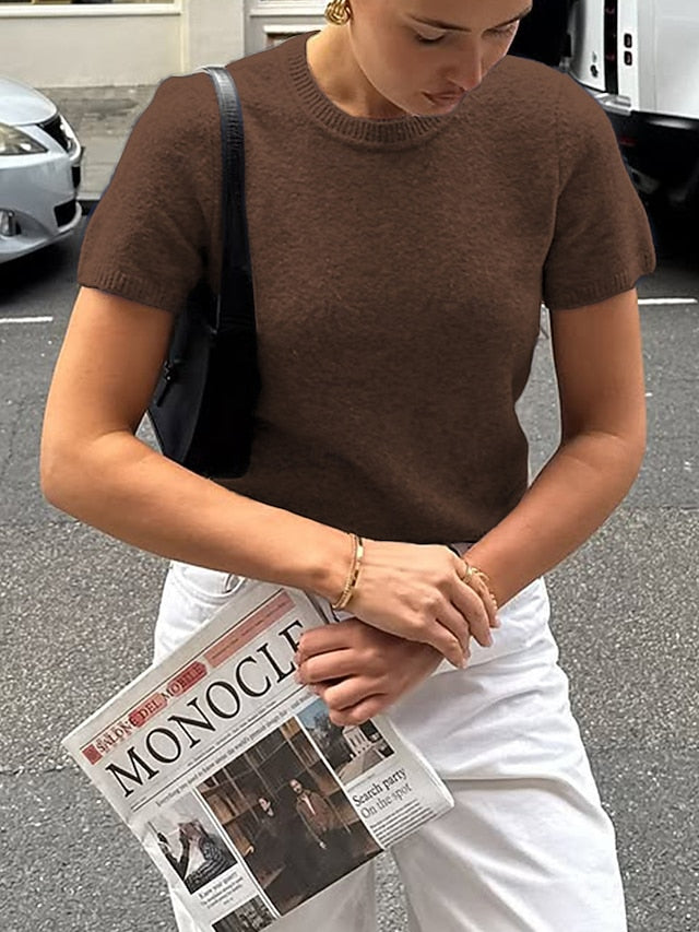 Women's Wool T Shirt Solid Color Fashion Casual Short