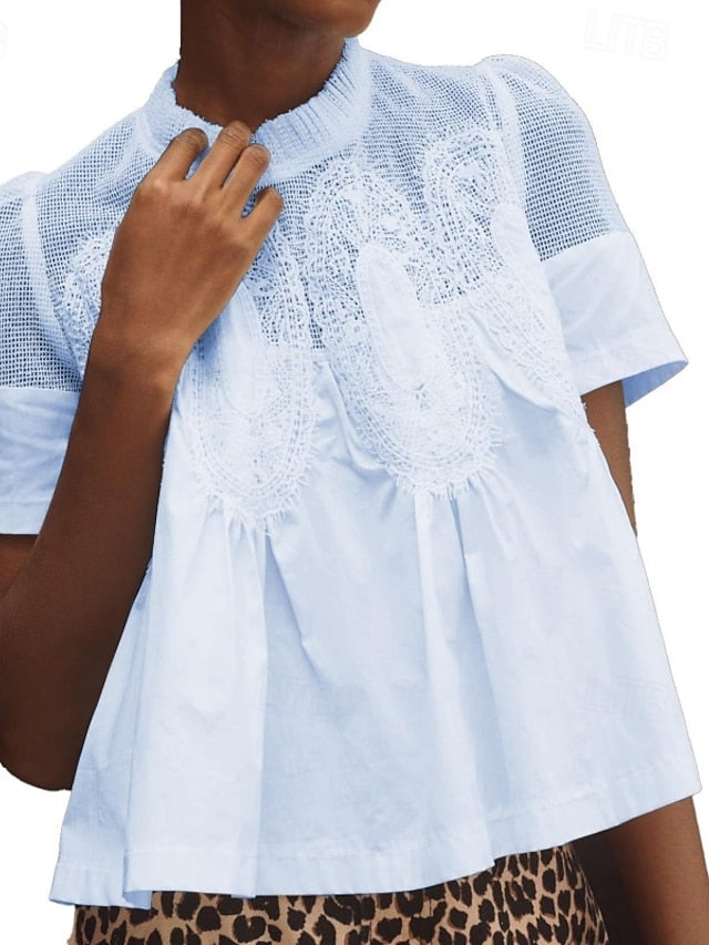 Women's Shirt Blouse Lace Plain Stylish Modern Casual Short