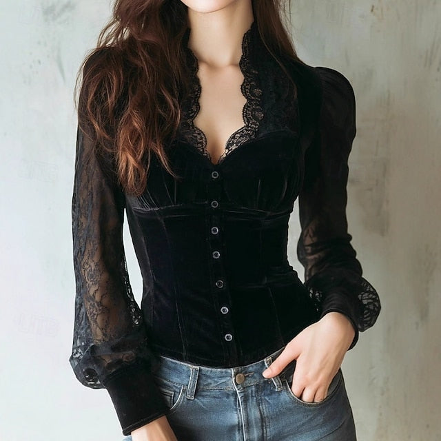Women's Shirt Blouse Lace Plain Elegant Stylish Basic Long