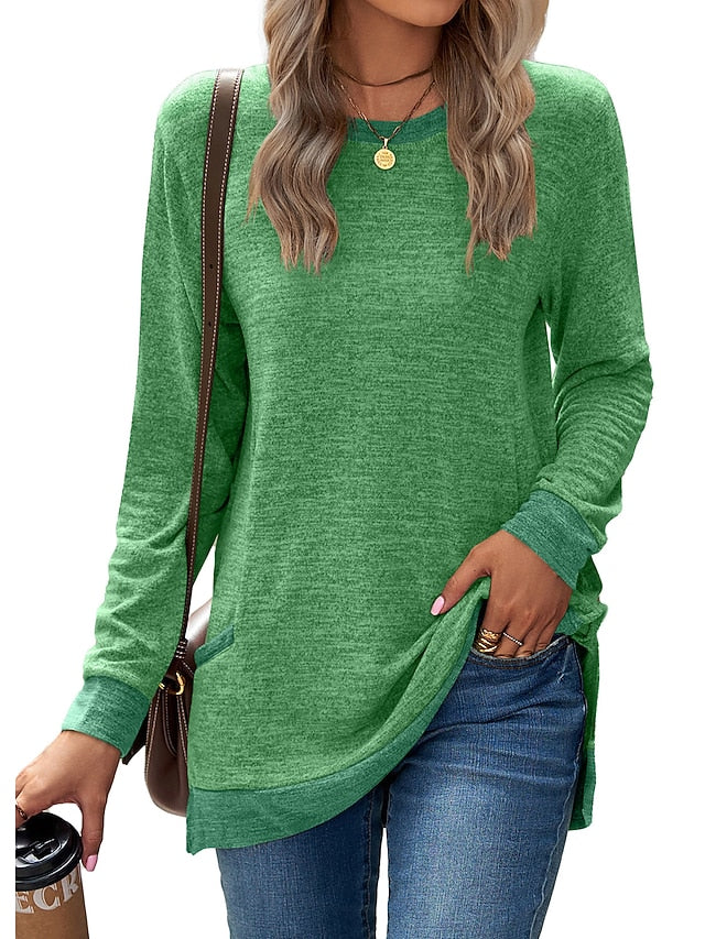 Women's T Shirt Print Color Block Basic Long Sleeve Puff