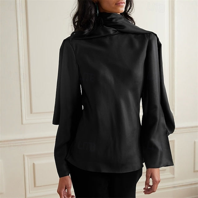 Women's Blouse Dressy Tops Ruched Patchwork Draped Solid