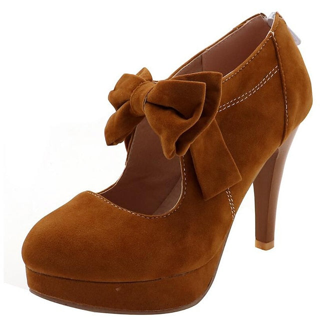 Pumps Bow High Red Heel Suede Platform – Women's Vintage