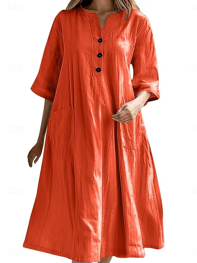 Women's Midi Dress Casual Dress Cotton Linen Dress A Line