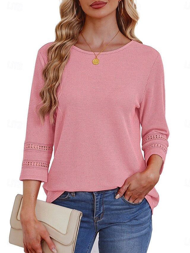 Women's Blouse Lace Patchwork Solid Color Stylish Casual