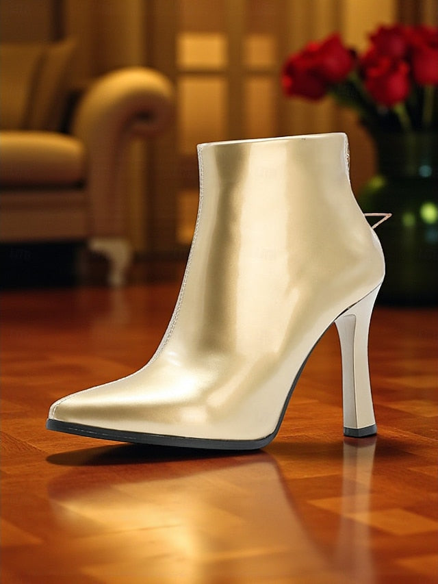 Boots with Gold Ankle Lining Stiletto Fur Heel Women's Faux