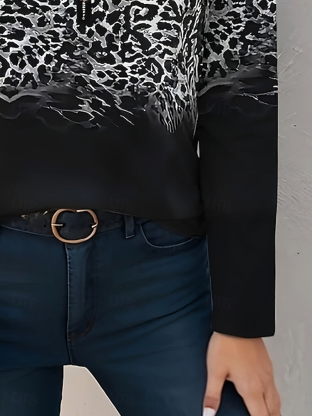 Women's T Shirt Zipper Print Ombre Graphic Leopard Elegant