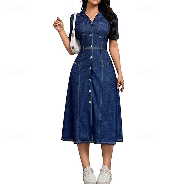 Women's Midi Dress Denim Dress Shirt Dress Casual Dress