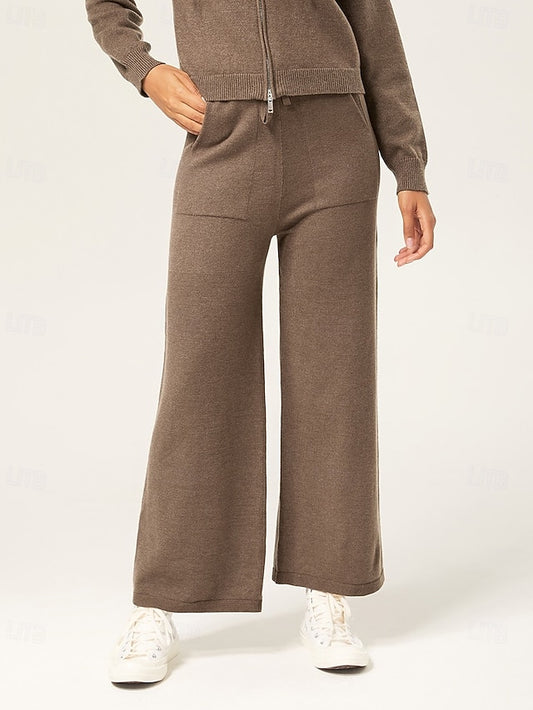 Women's Coffee Brown Straight-Leg Sweater Pants Elastic