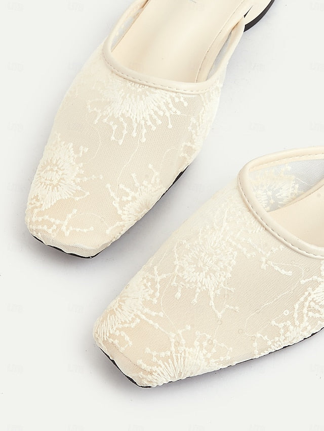 White Lace Mesh Sheer Flats Elegant – Ballet Women's