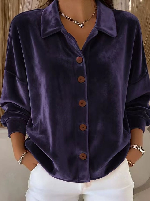 Women's Velvet Blouse Dressy Tops Plain Elegant Vintage