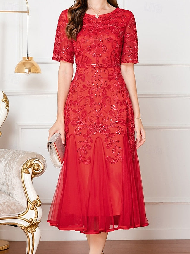 Dress A-Line V Mother the of Elegant Beaded Party Vintage Bride