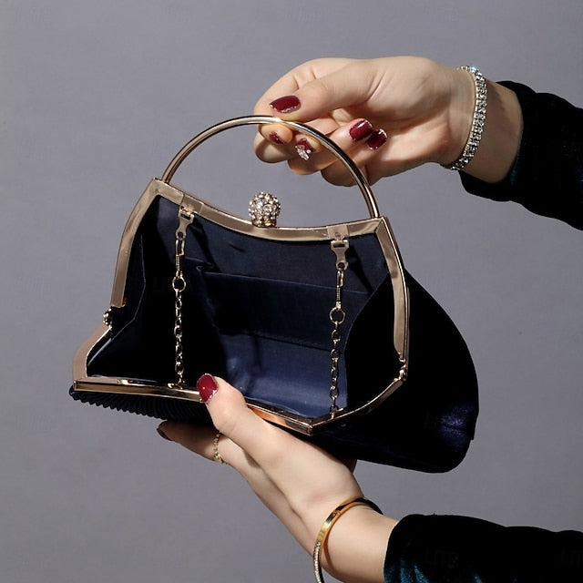 Pleated Elegant Blue Clutch Velvet – Women's Evening Navy