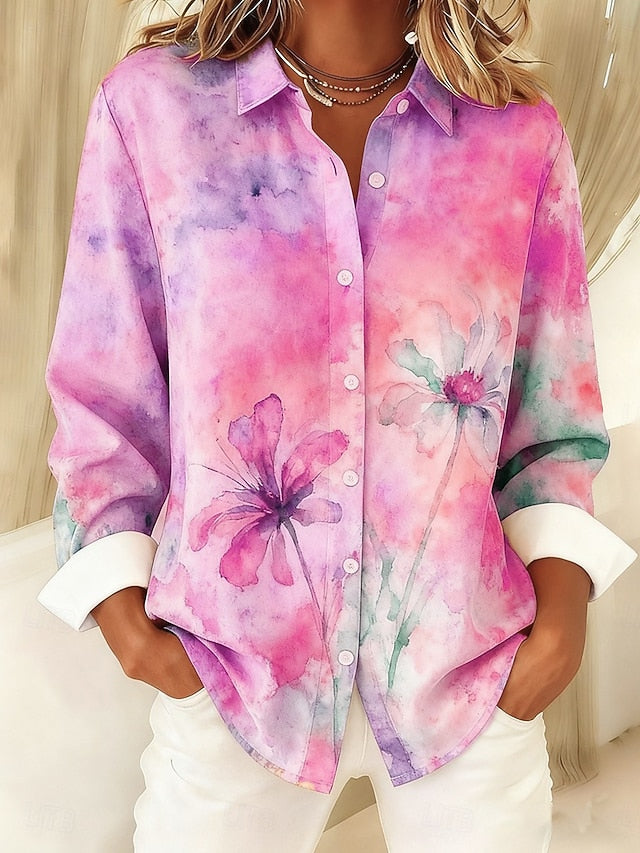 Women's Shirt Buttons Print Floral Stylish Basic Casual