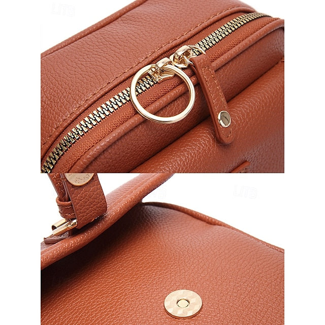Tasche vorne braun mit Kunstleder Vintage Damen Crossbody