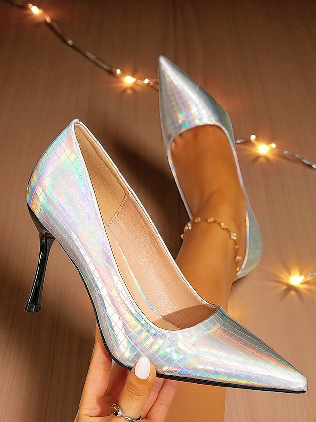 Heels Pointed with Stiletto Toe Women's Holographic Glossy