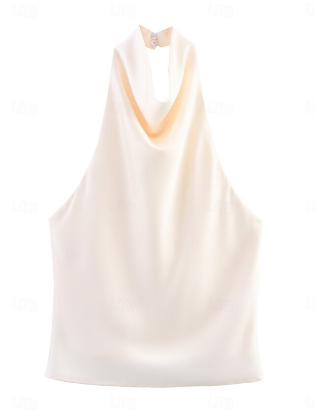 Women's Shirt Satin Shirt Blouse Sleeveless Shirt Plain
