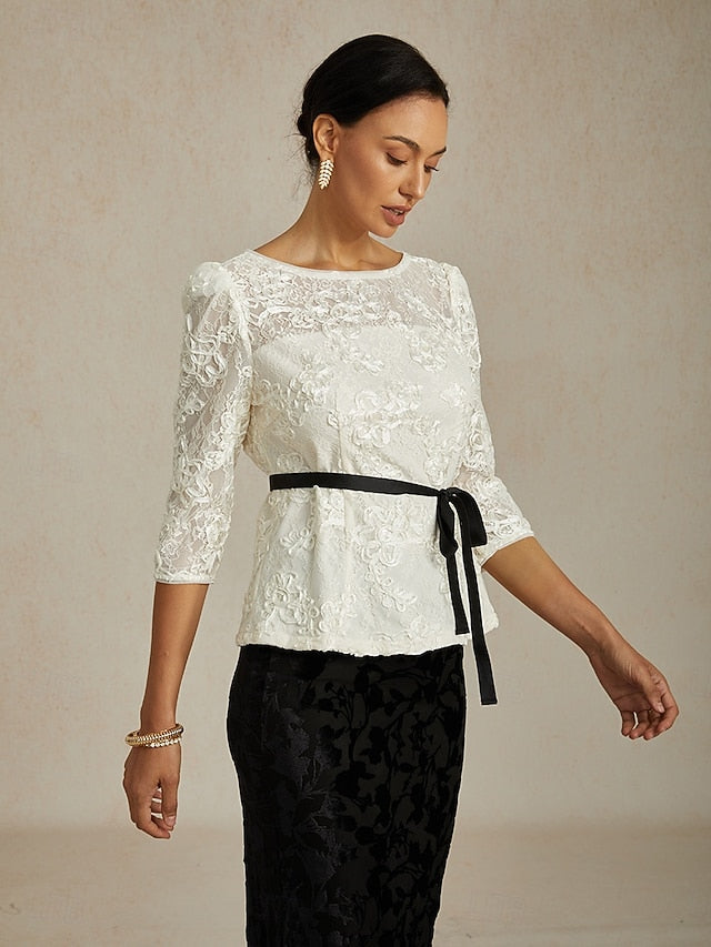 Women's Lace Tops Floral Graphic Elegant Stylish Boat Neck