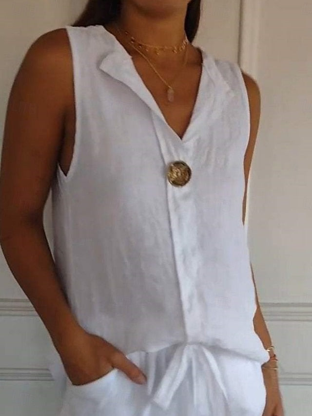 Women's Shirt Cotton Linen Shirts Blouse Faux Cotton Linen