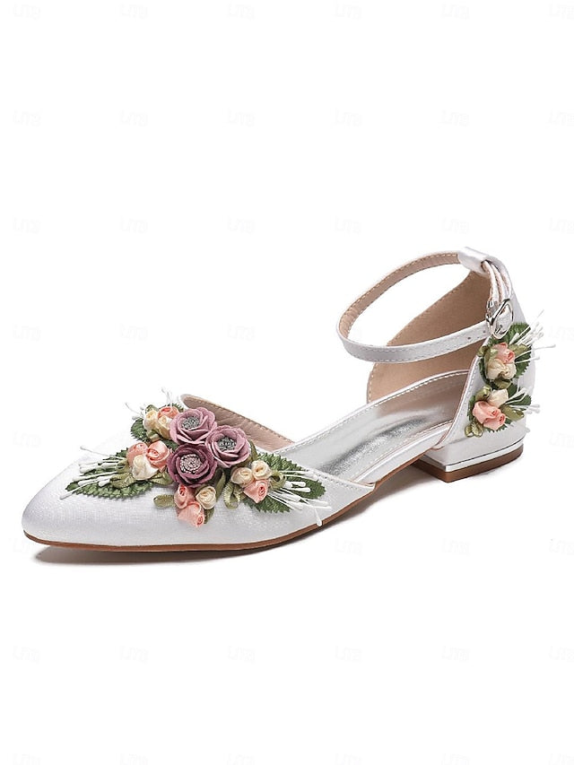 Flat Clutch White Floral Shoes – with Matching Embroidered