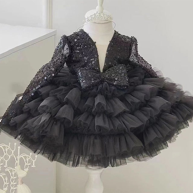 Performance Dress Girls' Party Kids Long Sequin Sleeve
