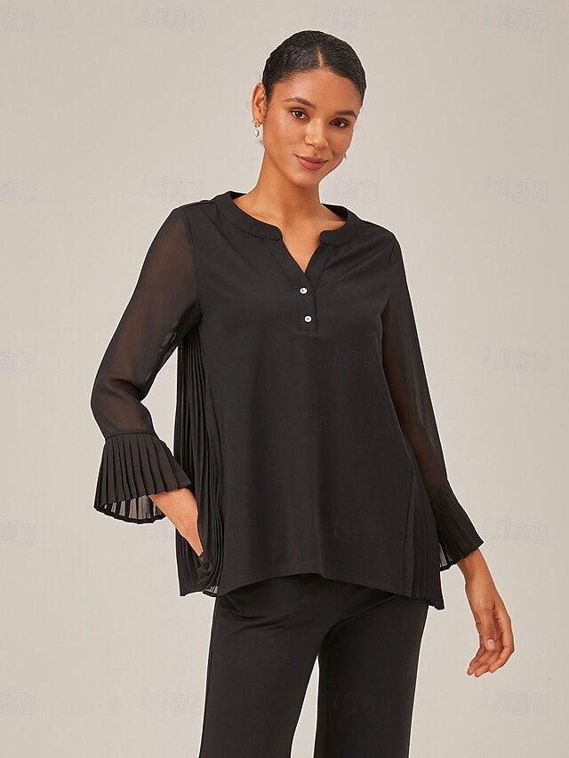 Women's Contrast Design Pleated TENCEL Roma Top Curved Hem