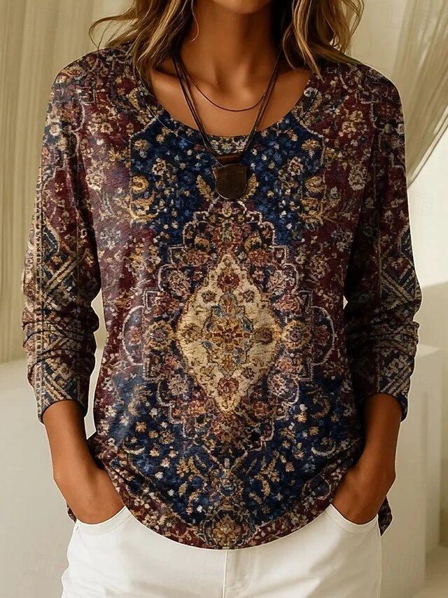 Women's T Shirt Print Graphic Geometric Plants Vintage