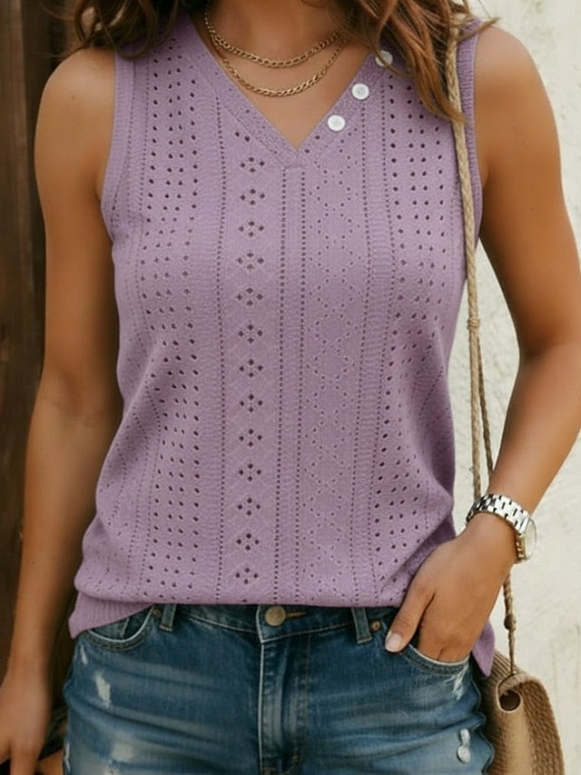 Women's Texture Blouse Eyelet Top Pointelle Tee Blouse